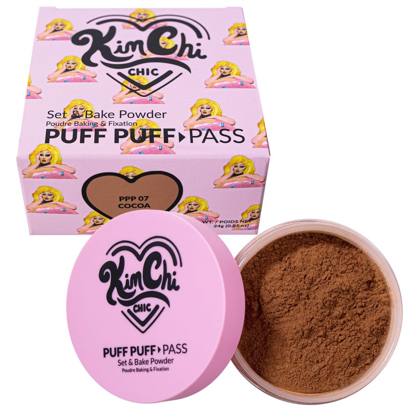 Kimchi Chic Beauty Puff Puff Pass Set and Bake Setting Powder for Makeup Extra Fluffy Loose Face Powder Poof Soft Natural Face Makeup for Uneven Skin Tone 07 Cocoa